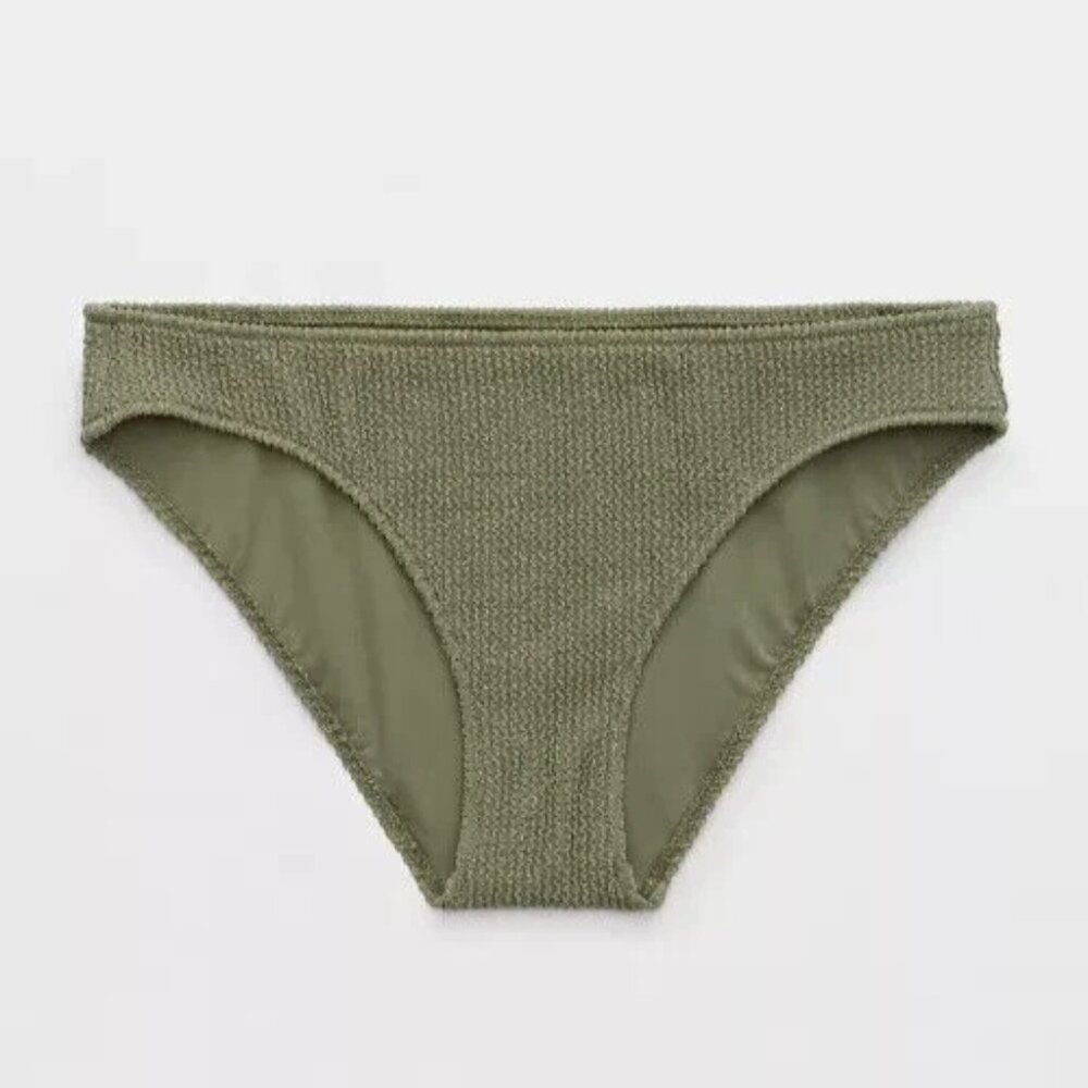 American Eagle Aerie Crinkle Full Coverage Shimmer Bikini Bottom MEDIUM Green